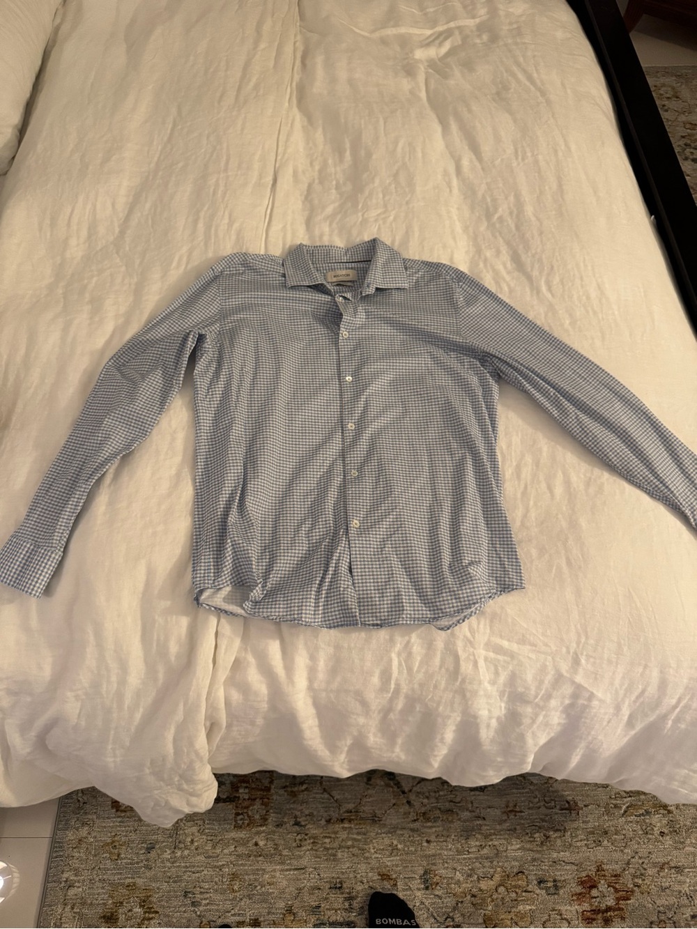 Bugatchi 8-way stretch Men's Light Blue Gingham Button-Down Shirt